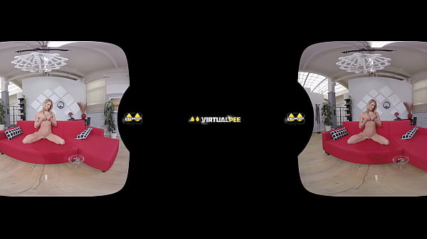 Claudia Macc catches her golden piss in a glass in vr porn movie