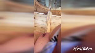 I pee in the outdoor toilet at the sea