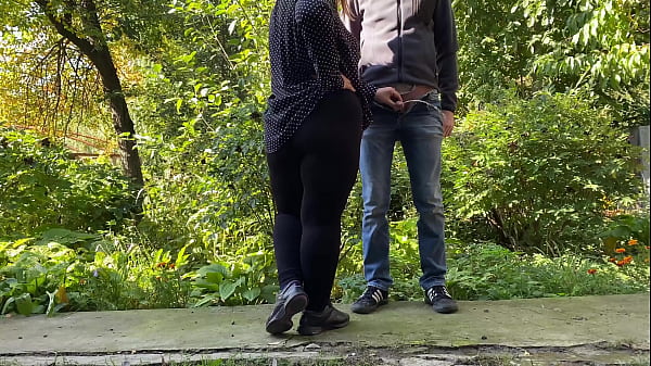 Milf licked my cock outside after pissing