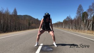 milf makes a big jet on the road