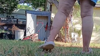 P1SSQUEEN gets her pool pad ready for the season and pisses in her white panties and yard crocs