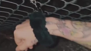 pov: sad goth bitch gets handcuffed and pissed on in public