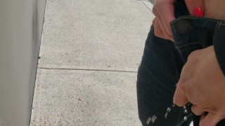 Standing Outdoor Piss On A Wall Wearing Men’s Jeans