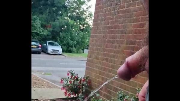 Chubby Gay Guy taking a risky piss outside
