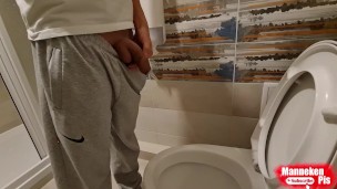 Young gay long pissing at home